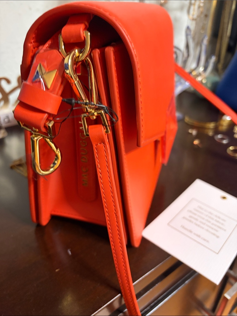 Mac Duggal Vibrant Orange Crossbody with Sculpted Geometric Clasp - Picture 2 of 6